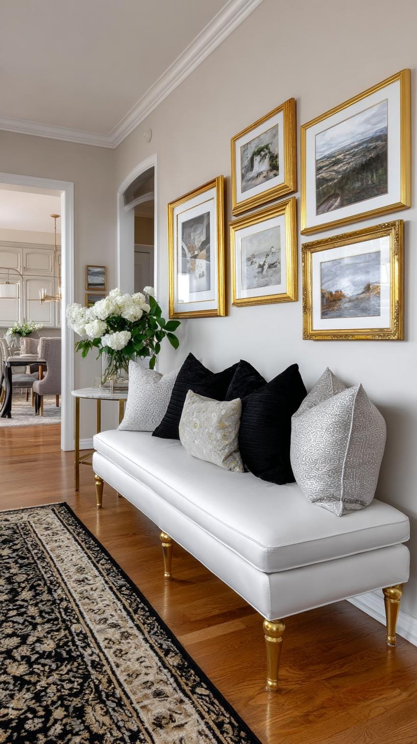 37 Gallery Wall Decor Ideas: Layouts And Styles to Elevate Any Room 93 31. Gold gilded classic layout with ornate frames and symmetrical spacing-0
