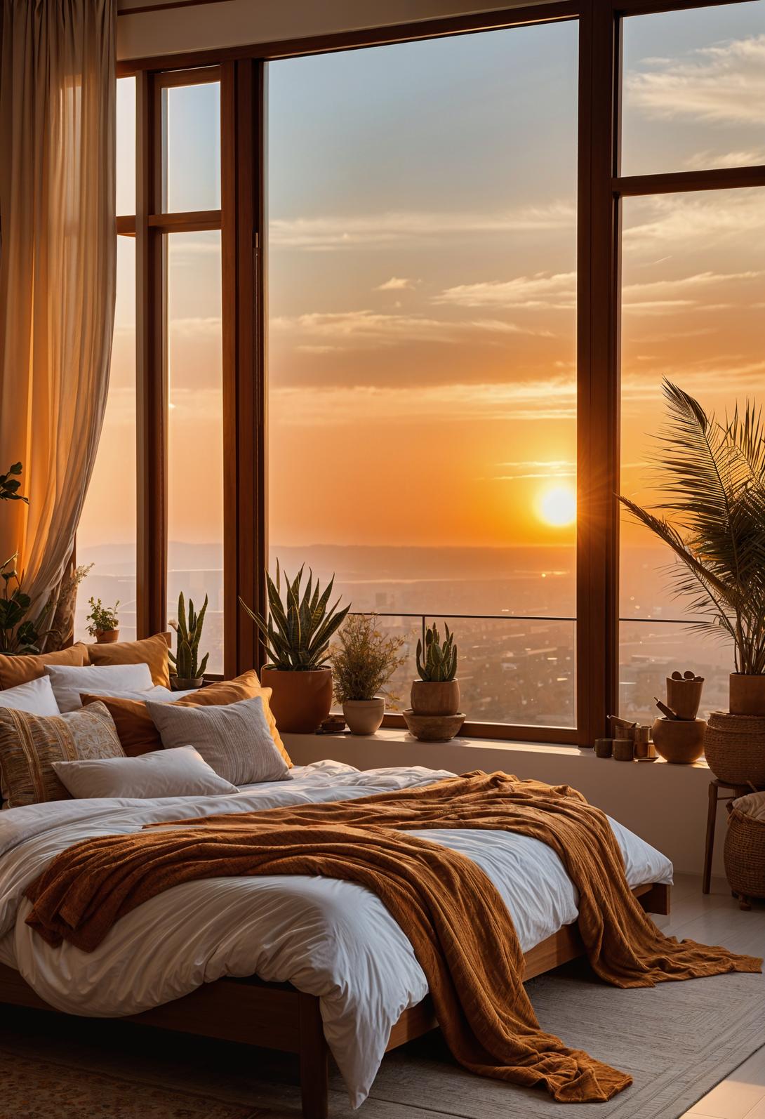 29 wunderschöne neutrale Boho -Schlafzimmer: verträumte und entspannende Räume 61 29. Goldene Stunde Sonnenuntergang Bohho Escape-0