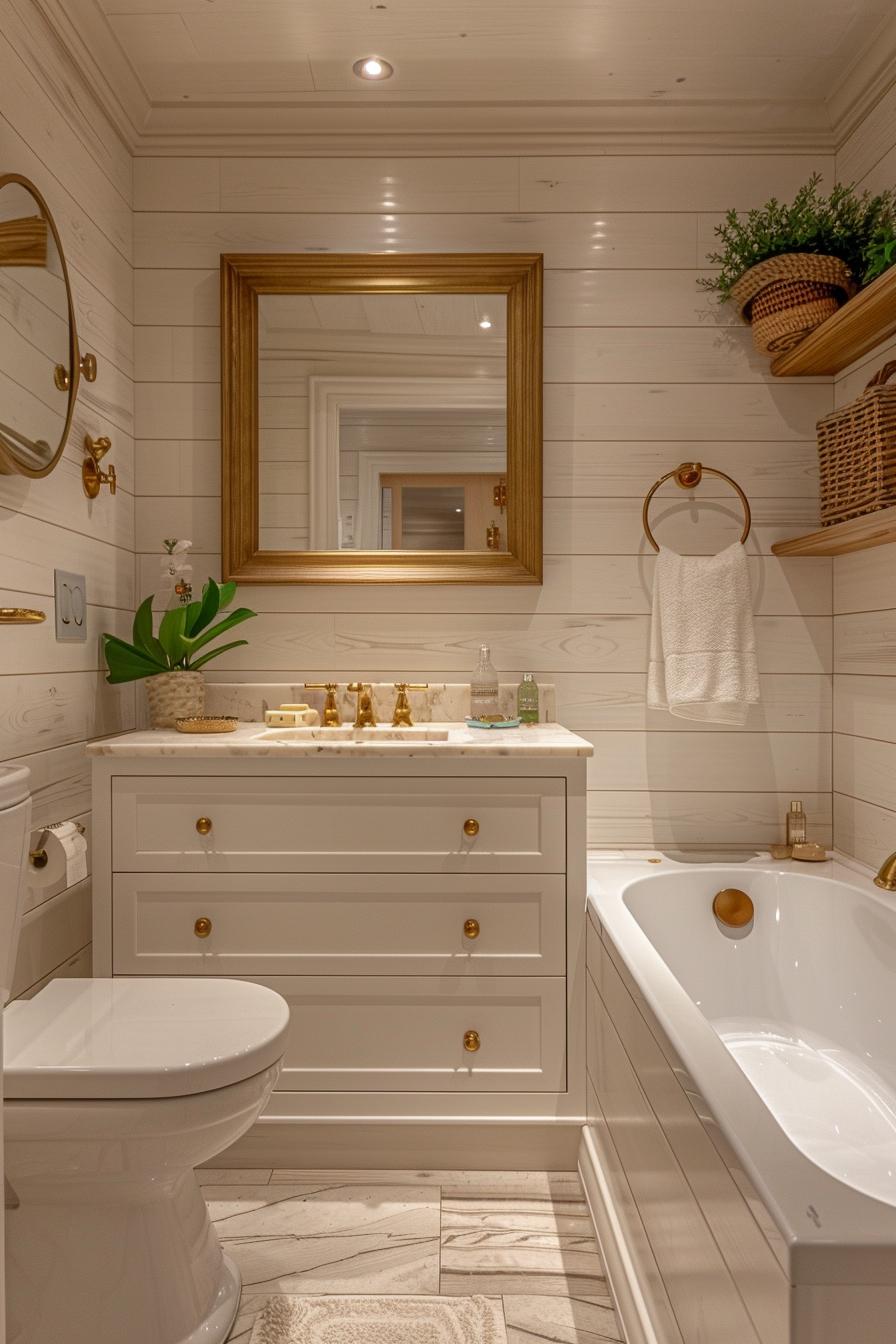 15 beautiful Shiplap bathroom styles to impress your guests 23 11. Golden luxury bathroom makeover-0