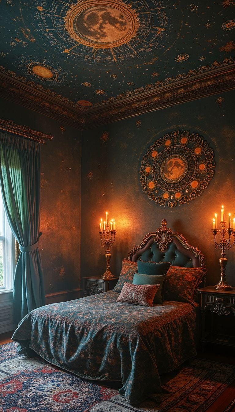 19 Best Gothic Boho bedroom ideas for a dreamy sanctuary 50 16. Gothic Candelabras with colored glass accents, the shadows over a hand-painted sky blanket Mural-0