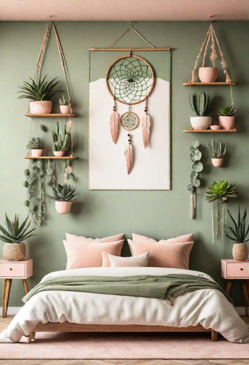 30 Chic Sage Green and Blush Bedroom Ideas 4 1. Green & Blush Wall Decor-1