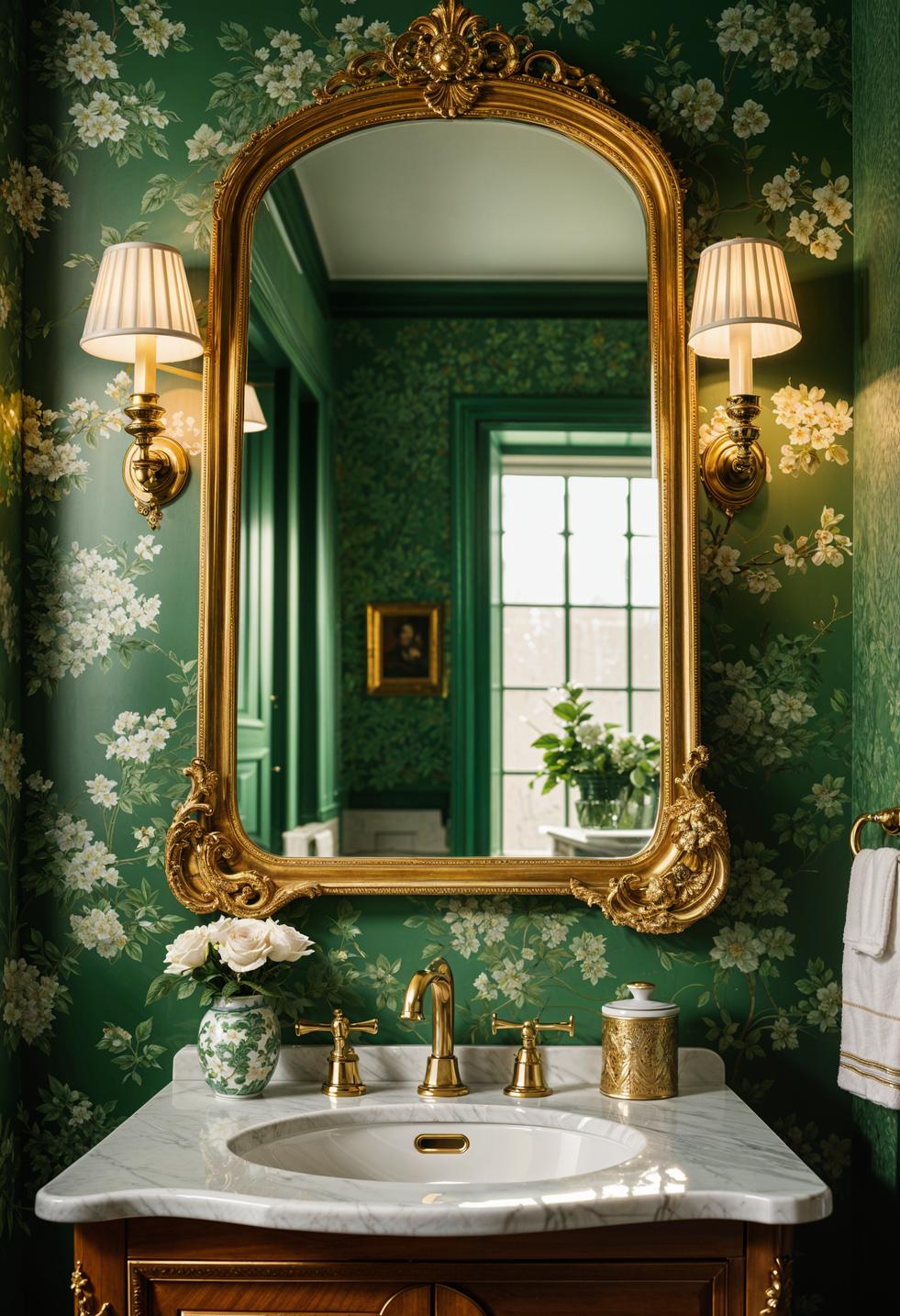 27 wunderschöne grüne Badezimmerideen für einen frischen Look 32 23. Grüne Blumen-Vintage-Badezimmer-Design-0