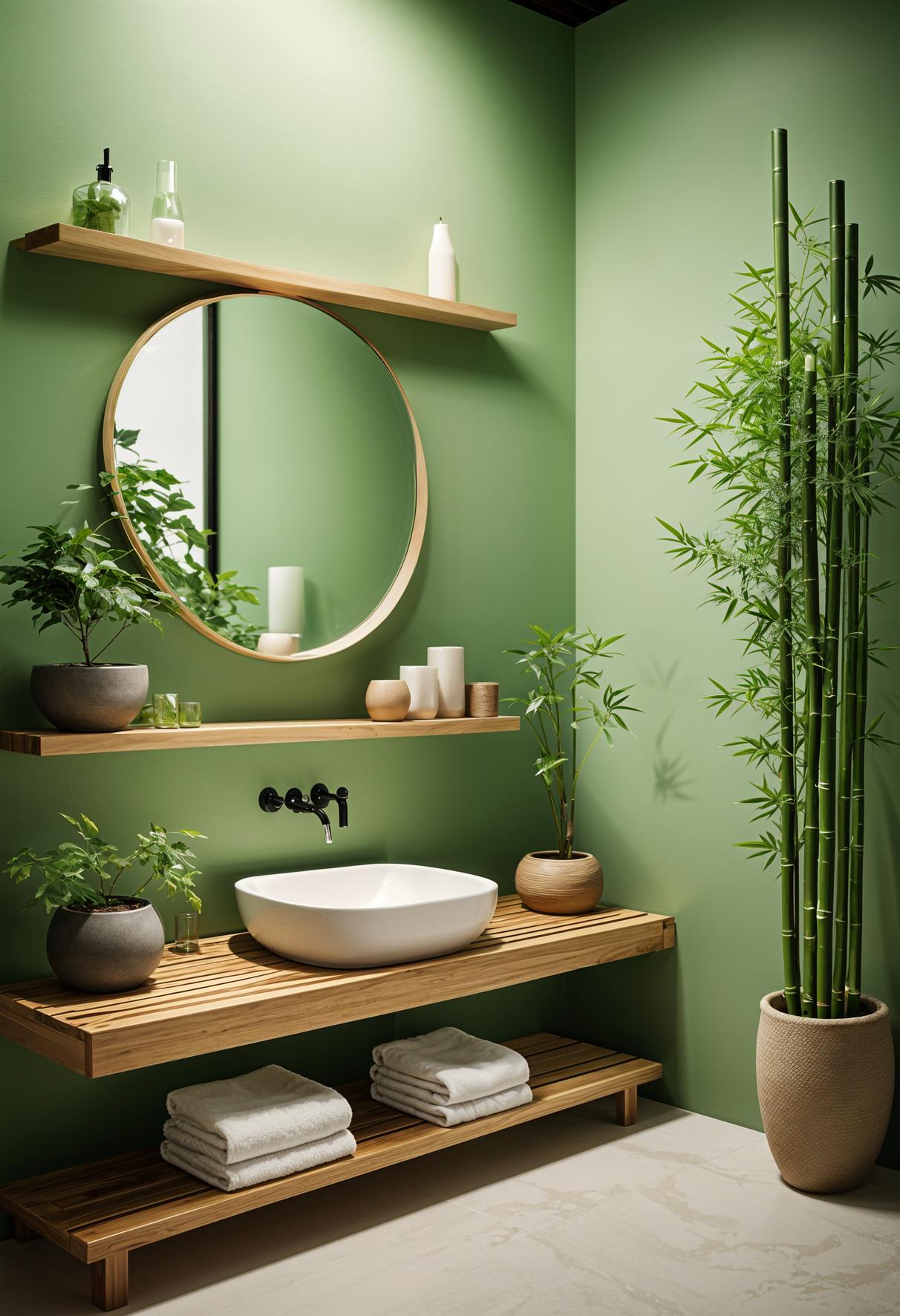 27 wunderschöne grüne Badezimmerideen für einen frischen Look 11 6. Green Zen Garden Oasis-1