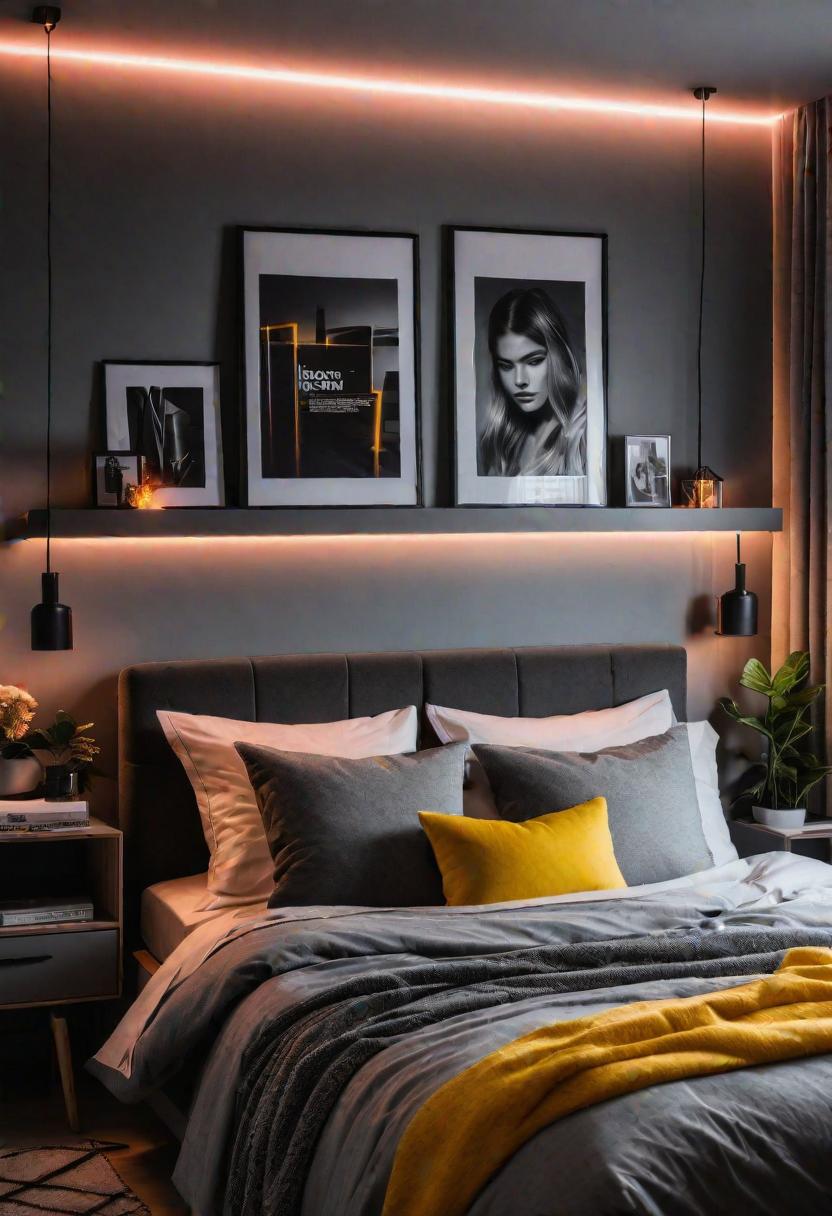47 Stunning Grey Bedroom Ideas for An Elegant Bedroom Design 42 40. Grey Teen Bedroom with Neon-0