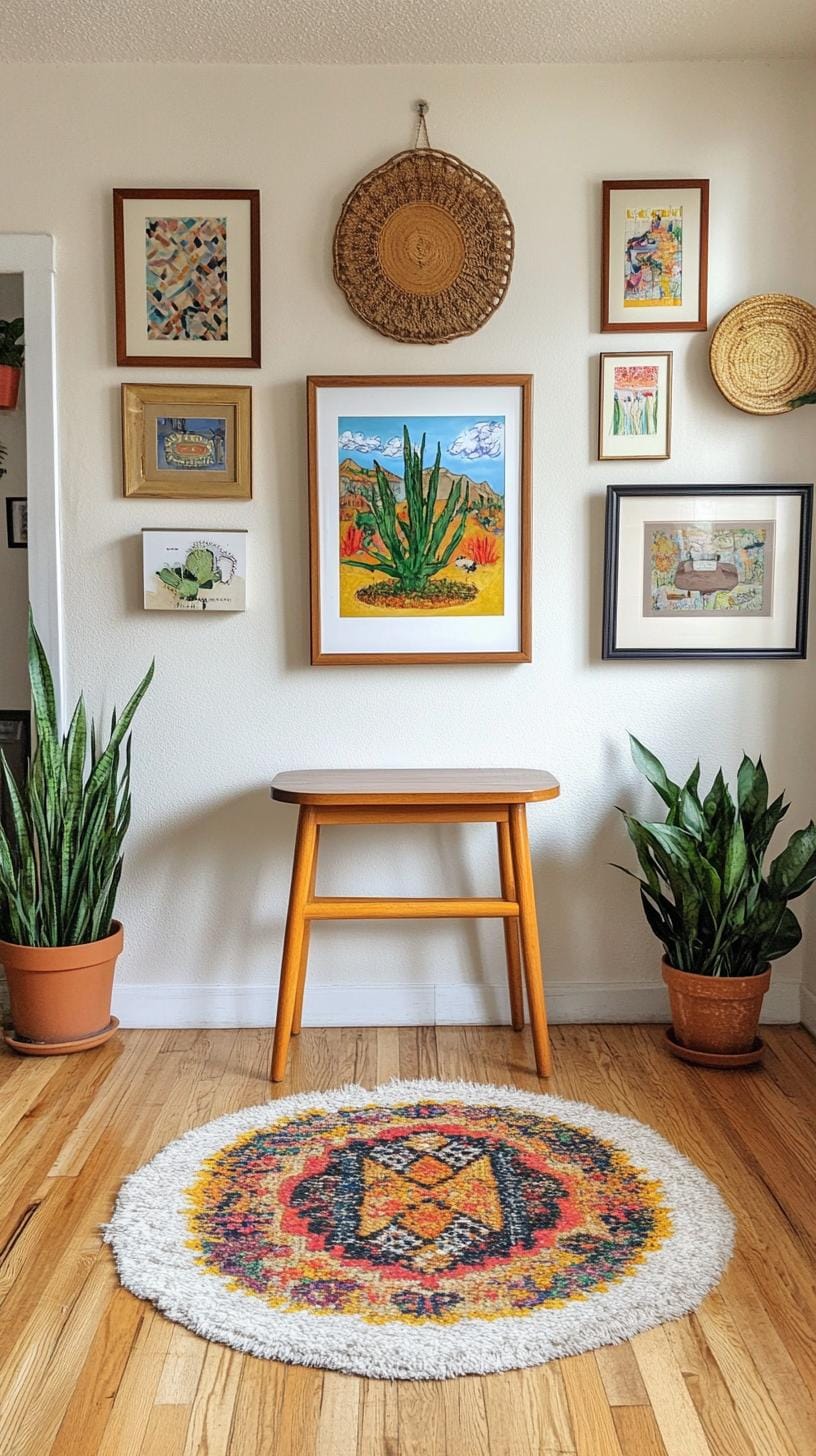 37 Gallery Wall Decor Ideas: Layouts And Styles to Elevate Any Room 52 17. Grid with statement centerpiece using uniform frames and one large anchor piece-1