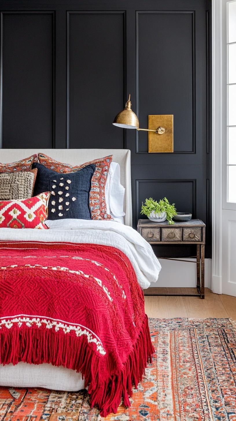 21 colorful boho bedroom ideas for a bizarre hippie atmosphere 20 7. Grunge glamor: contrast dark, atmospheric colors such as noir and chestnut brown with pops from Metallic Gold-0