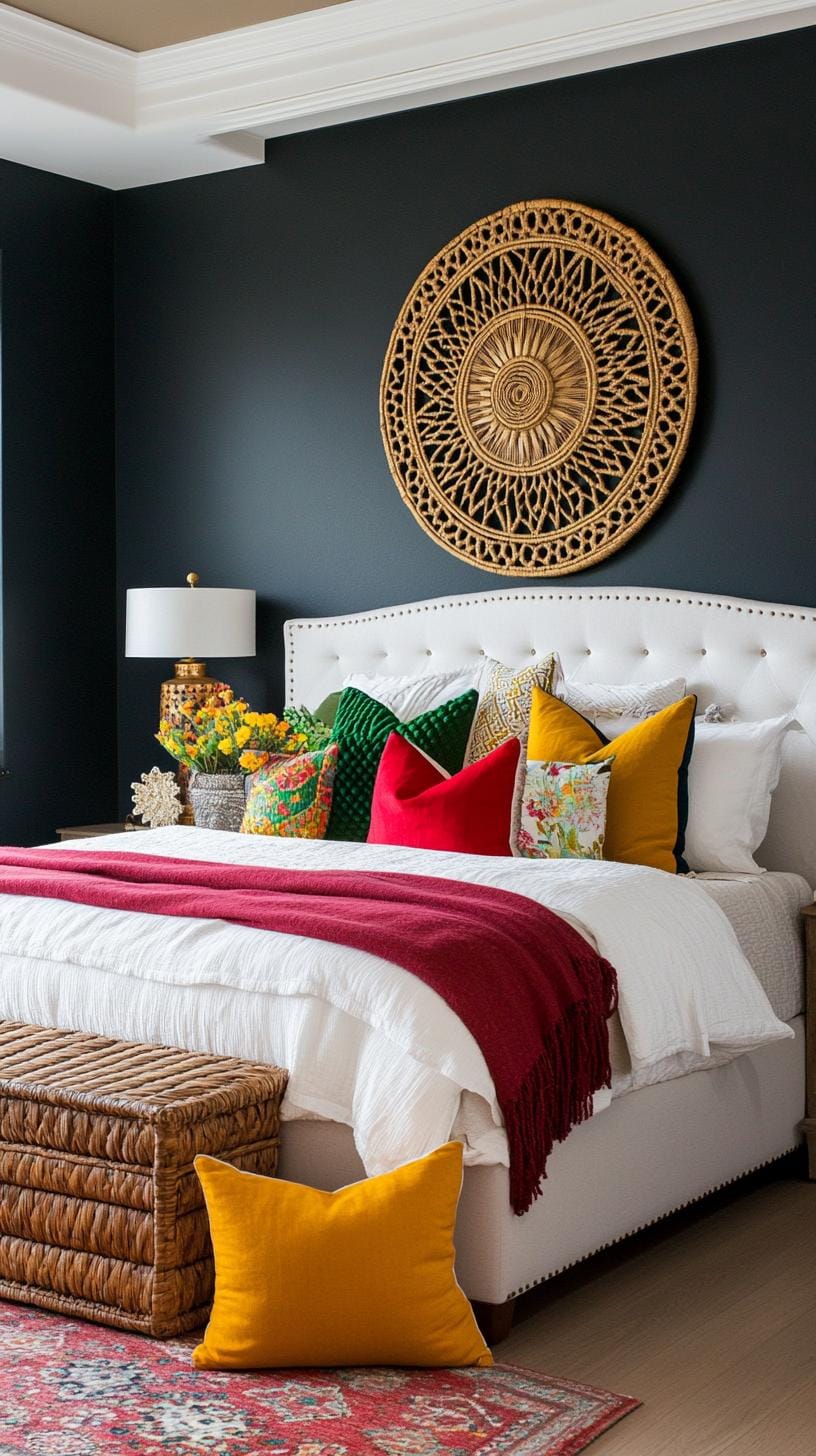 21 colorful boho bedroom ideas for a bizarre hippie -vibe 22 7. Grunge glamor: contrast dark, moody colors such as noir and chestnut brown with metallic gold-2