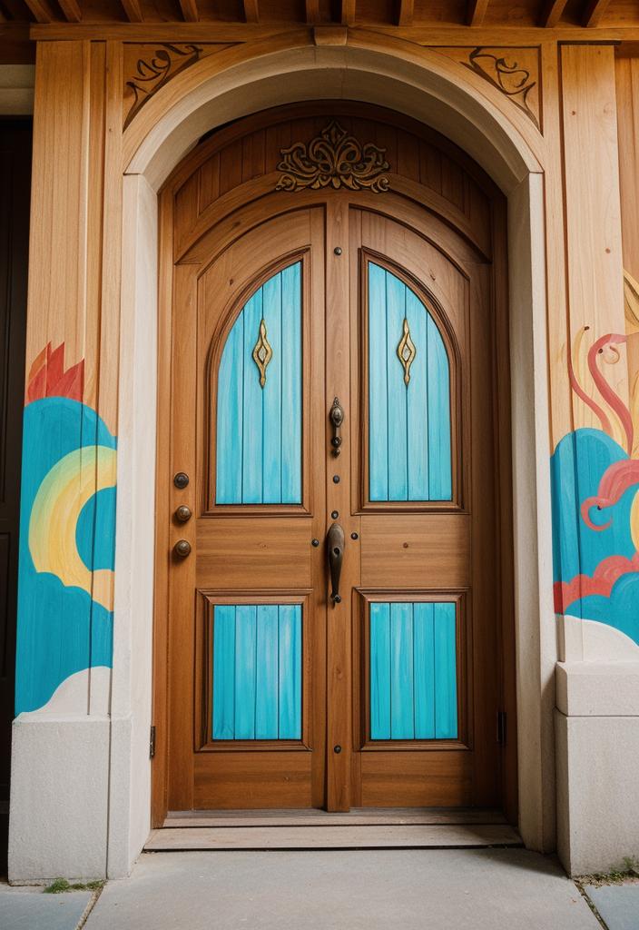 29 Stunning Wooden Door Designs for Main Entrances 20 10. Hand-Painted Whimsical Wooden Doors-0