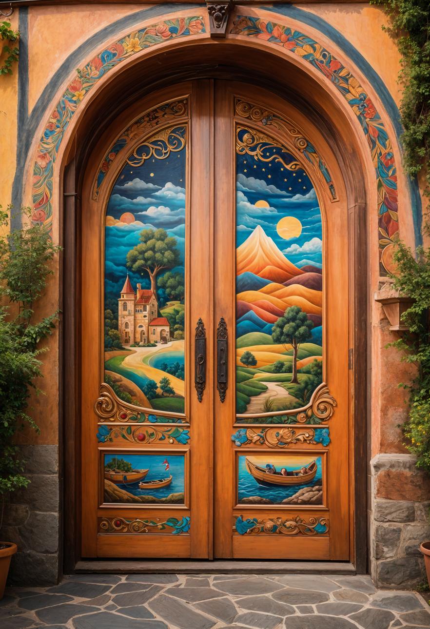 29 Stunning Wooden Door Designs for Main Entrances 21 10. Hand-Painted Whimsical Wooden Doors-1