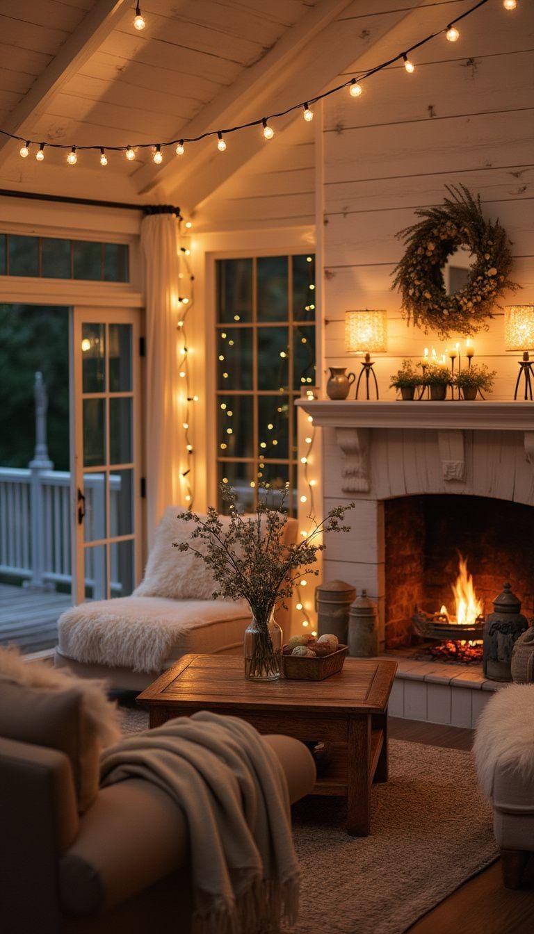20 unique coastal farmhouse living room ideas, the WoW 46 15. Hang the fairy lights for an inviting, warm nightly atmospheric 0