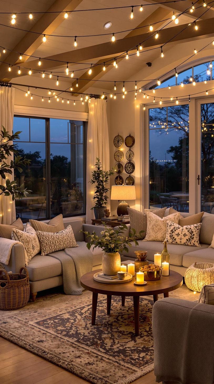 20 unique coastal farmhouse living room ideas, the WoW 47 15. Hang the fairy lights for an inviting, warm dessert atmosphere-1