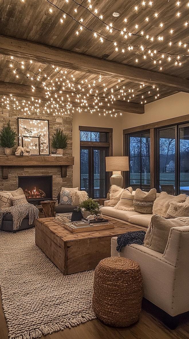 20 unique coastal farmhouse living room ideas, the woW 48 15. Hang the fairy lights for an inviting, warm dessert atmosphere-2