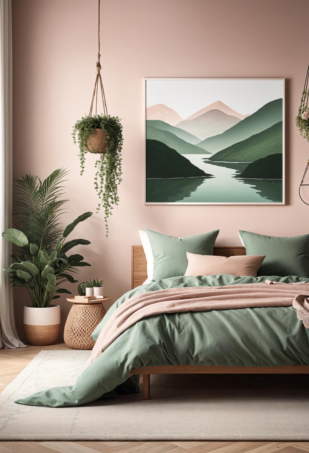 30 Chic Sage Green and Blush Bedroom Ideas 22 10. Hanging Plant Holders to Match-0