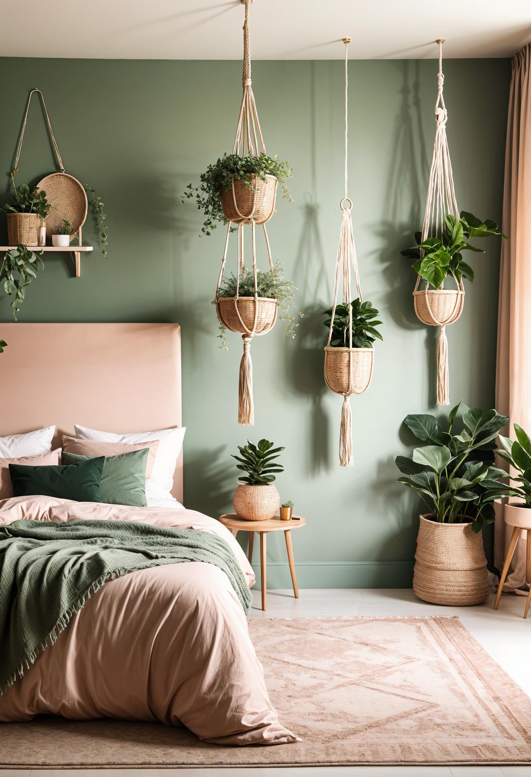 30 Chic Sage Green and Blush Bedroom Ideas 23 10. Hanging Plant Holders to Match-1