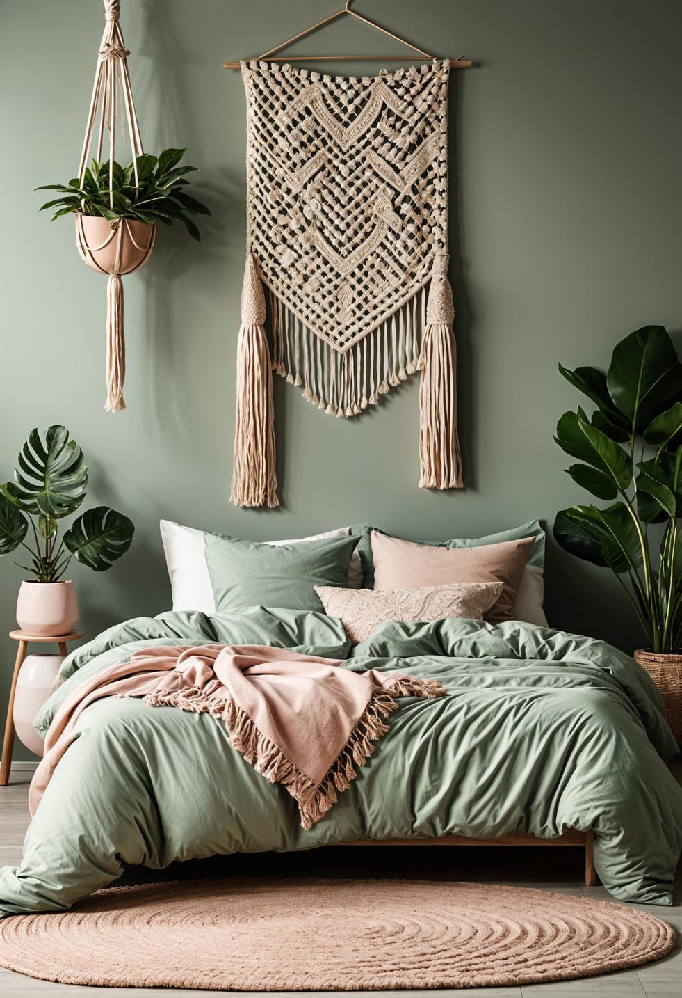 30 Chic Sage Green and Blush Bedroom Ideas 24 10. Hanging Plant Holders to Match-2