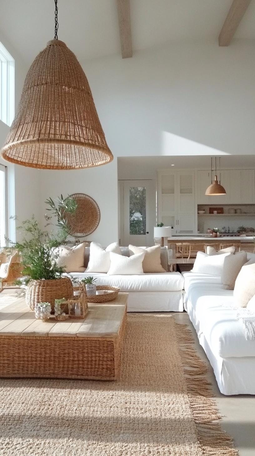 23 Best modern farmhouse living room ideas to inspire you 53 17. Hanging woven baskets and planters for an organic feeling-1