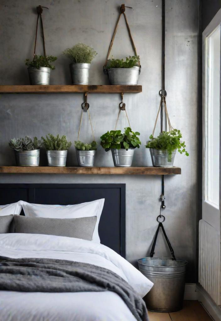 38 Genius Farmhouse Bedroom Ideas 7 5. Hanging storage with galvanized metal-0