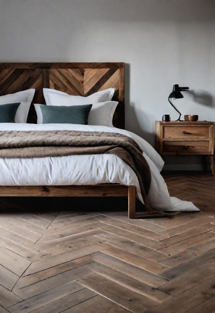 38 Genius Farmhouse Bedroom Ideas 13 11. Herringbone Flooring for Farmhouse Bedroom-0