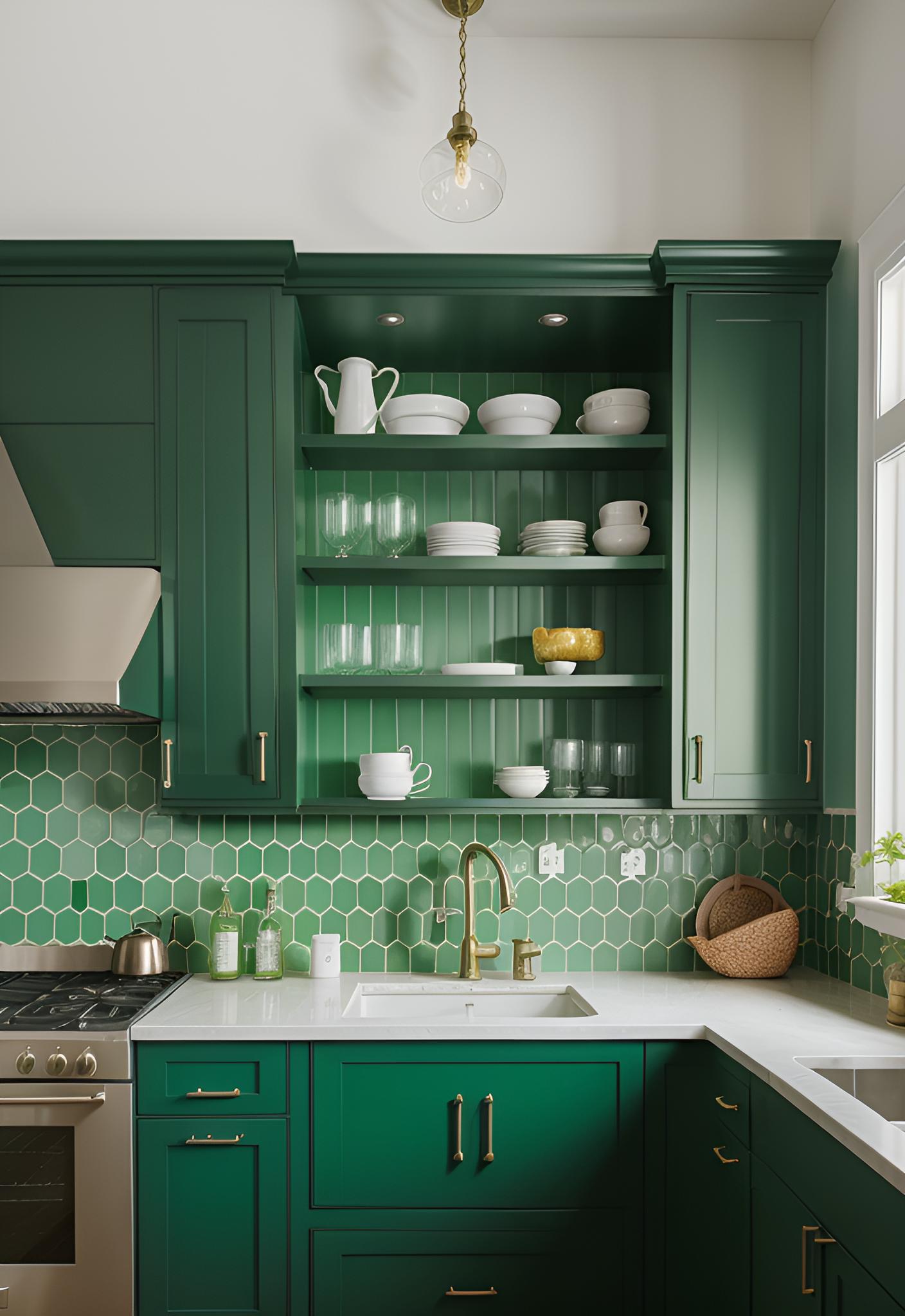 29 atemberaubende grüne Küchenschrank Ideen: üppig, von Natur aus inspirierte Farbtöne 30 23. Sechskantfliesen Backsplash Inspiration-0