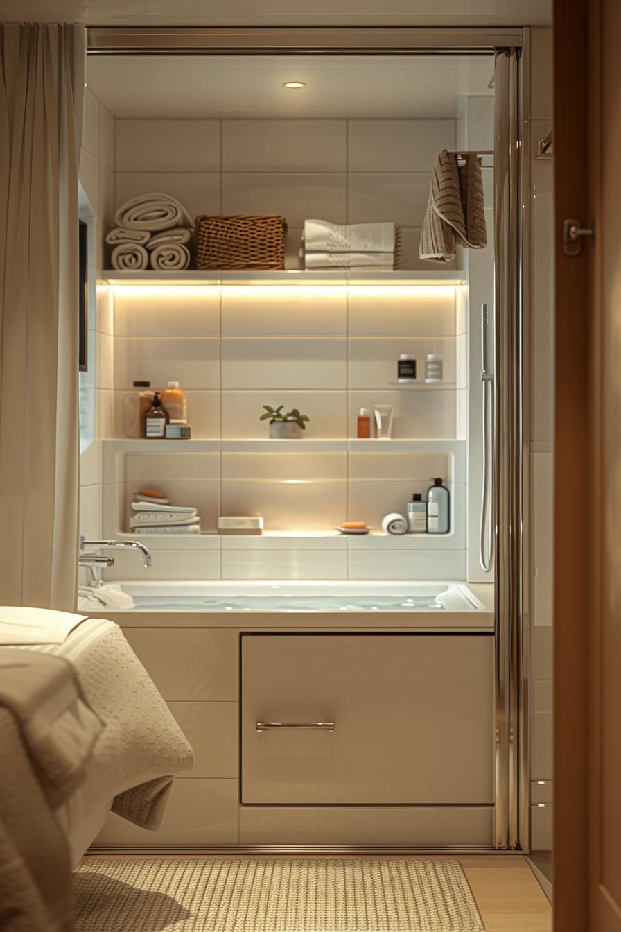 15 genius small bathroom solutions that you have to see! 11 6. Hidden Bath Storage Panel-2