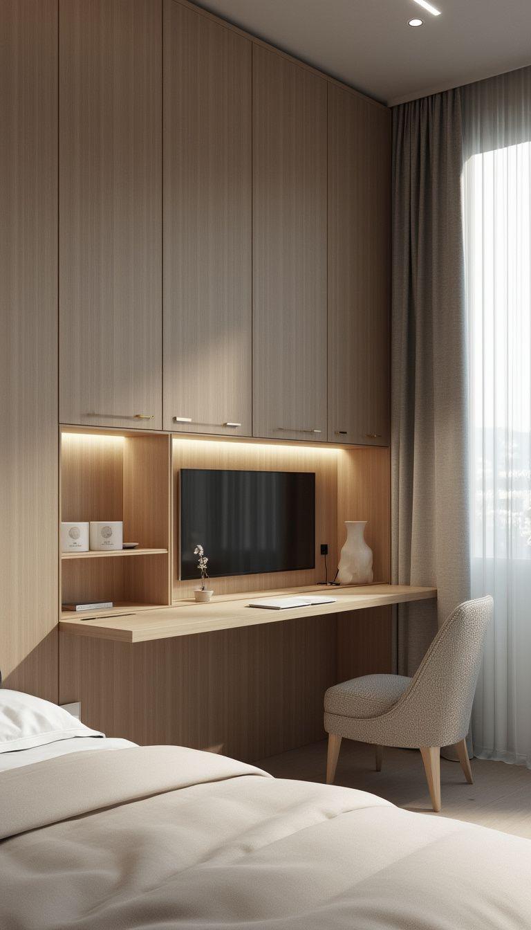 20 new minimalist bedroom ideas to inspire your 2025 refreshment 58 18. Hidden functionality: Example of the desk in the wall to get a clear environment: 0
