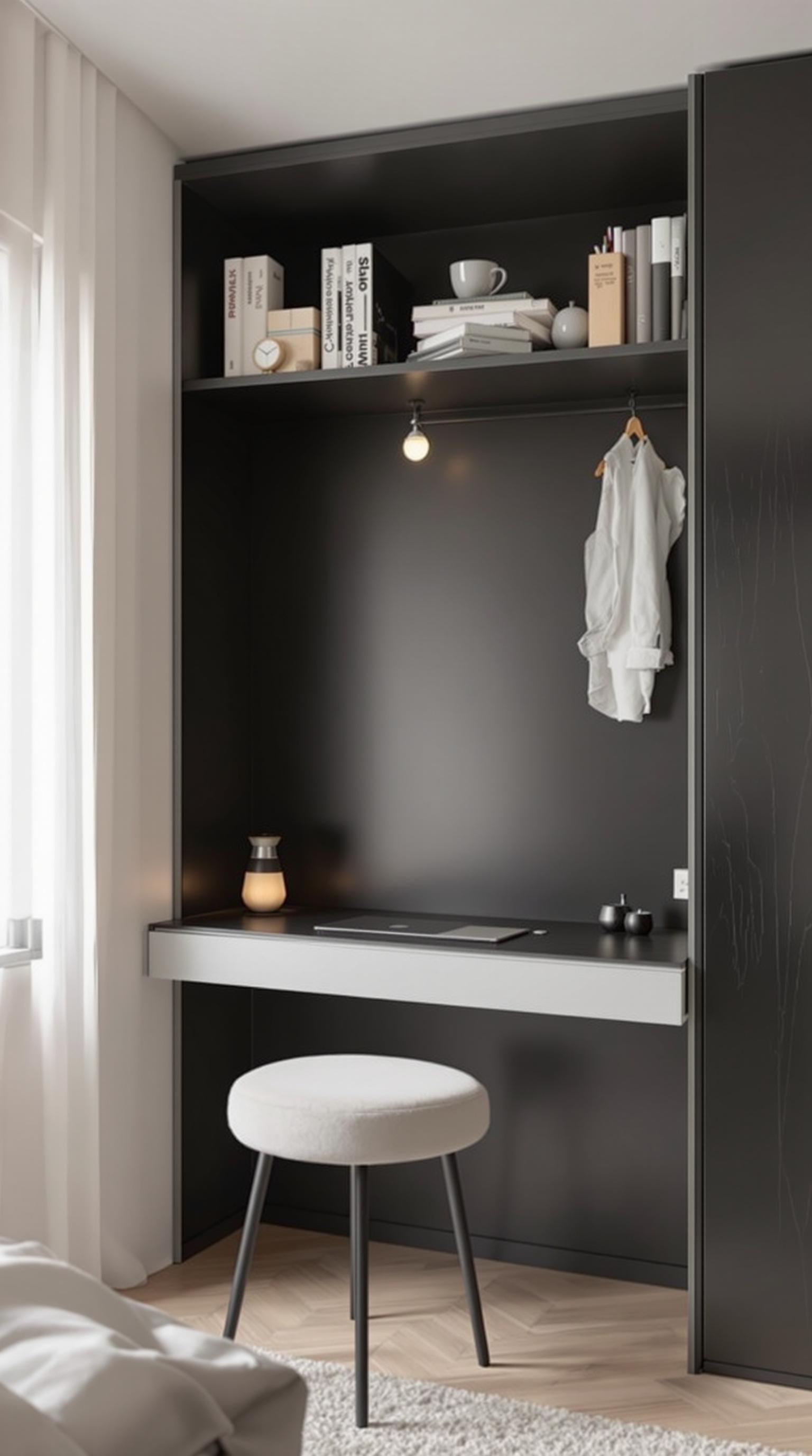 20 new minimalist bedroom ideas to inspire your 2025 refreshment 60 18. Hidden functionality: Example of the desk in the wall to get a clear environment 2