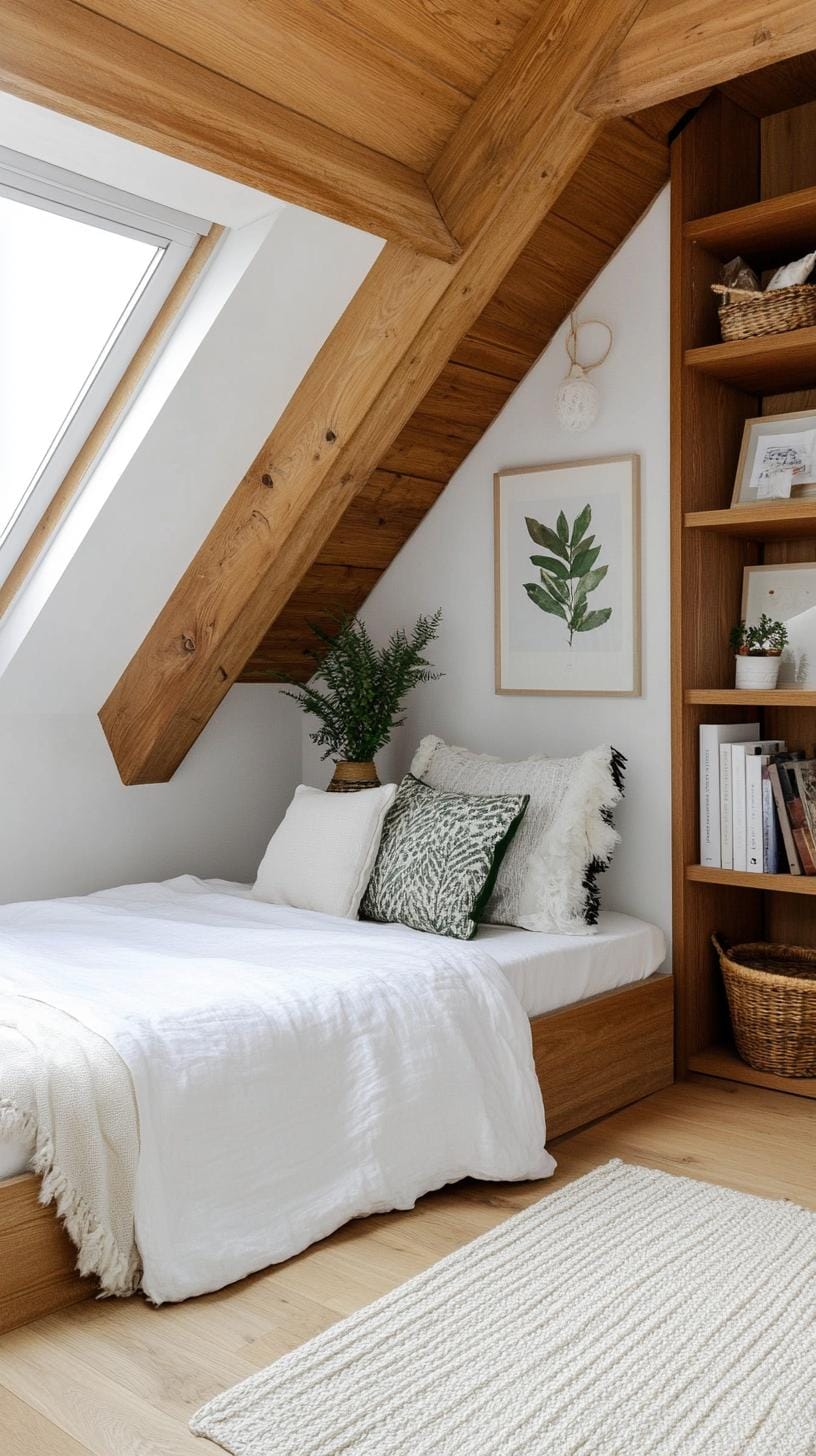 15 Genius Small attic bedroom ideas to maximize the room 15 5. Hidden wardrobe behind a bookshelf: Integrate a wardrobe behind a sliding or rotating bookshelf for a secret memory solution-0