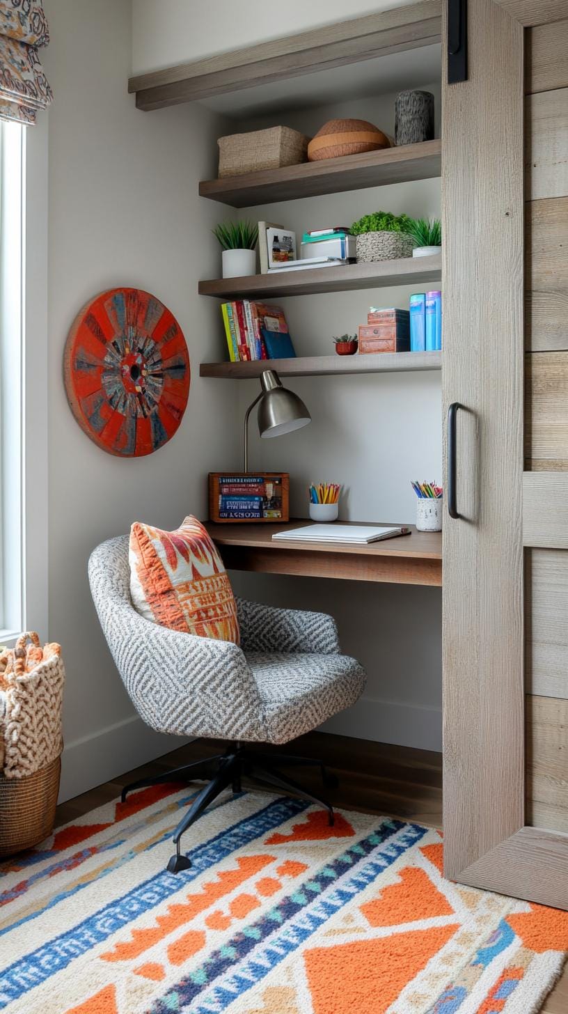 31 Home Office Ideas to Upgrade Your Work From Home Setup 28 9. Hidden closet office with sliding barn doors-1