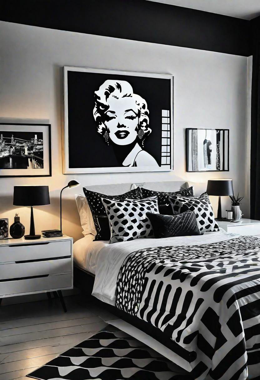 45 Black and White Bedroom Ideas for Timeless Elegance 22 20. High-Contrast Pop Art Pieces-0