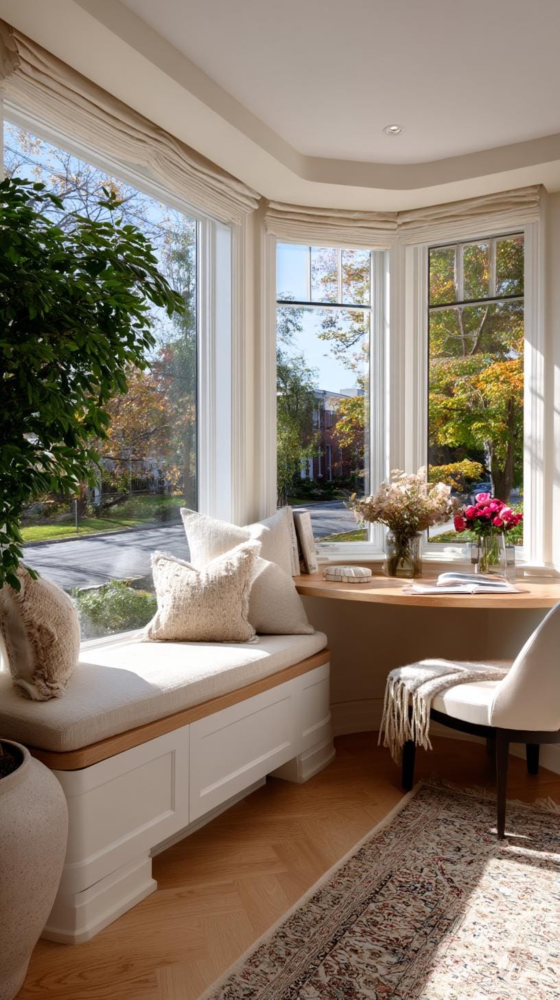31 Home Office Ideas to Upgrade Your Work From Home Setup 51 18. Home office in a bay window alcove-0