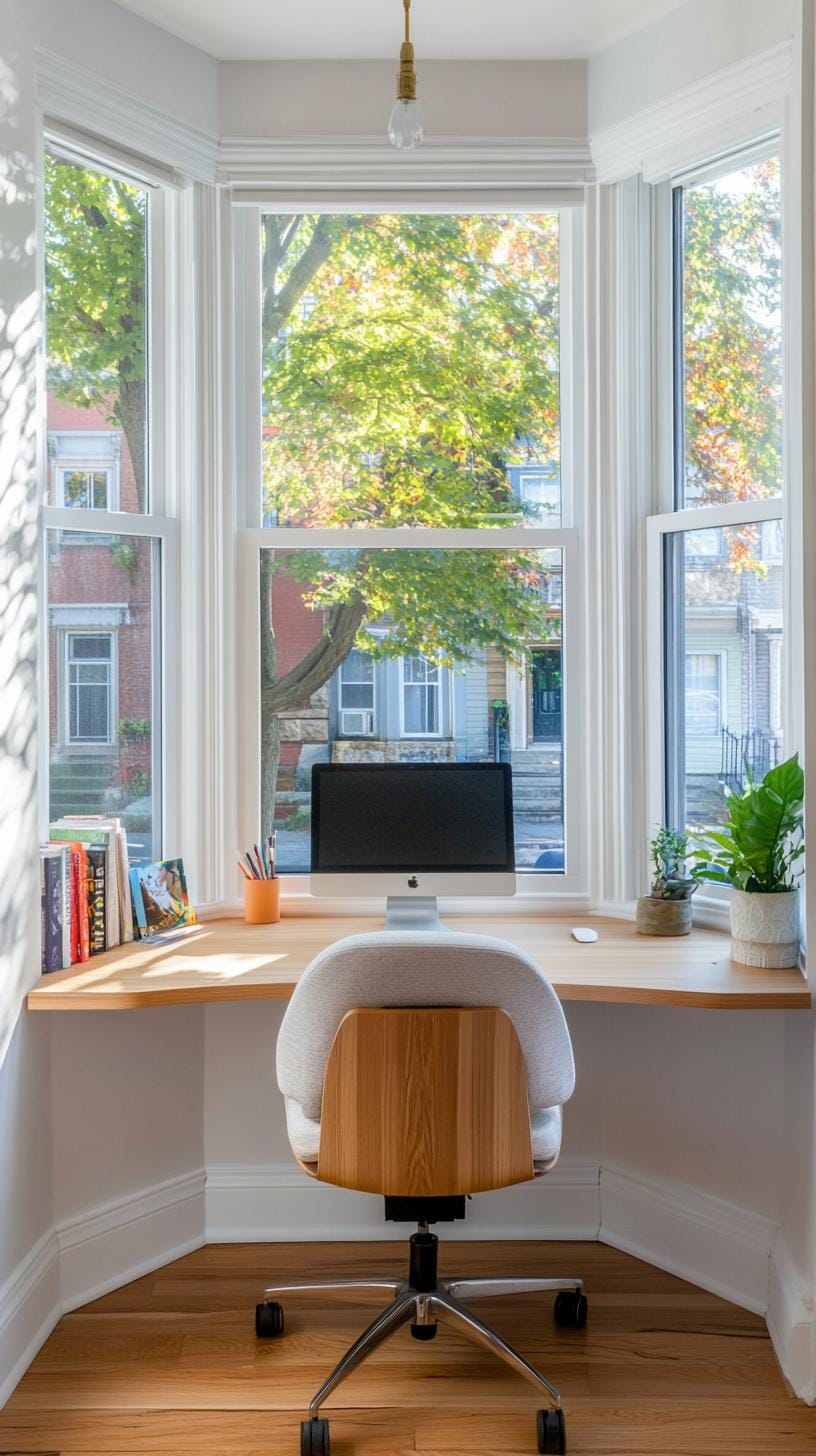 31 Home Office Ideas to Upgrade Your Work From Home Setup 52 18. Home office in a bay window alcove-1