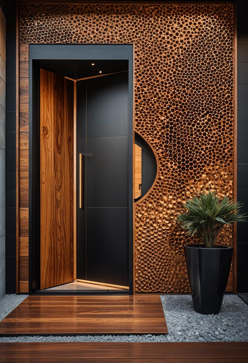 29 Stunning Wooden Door Designs for Main Entrances 9 5. Honeycomb Pivot Door Design Ideas-0