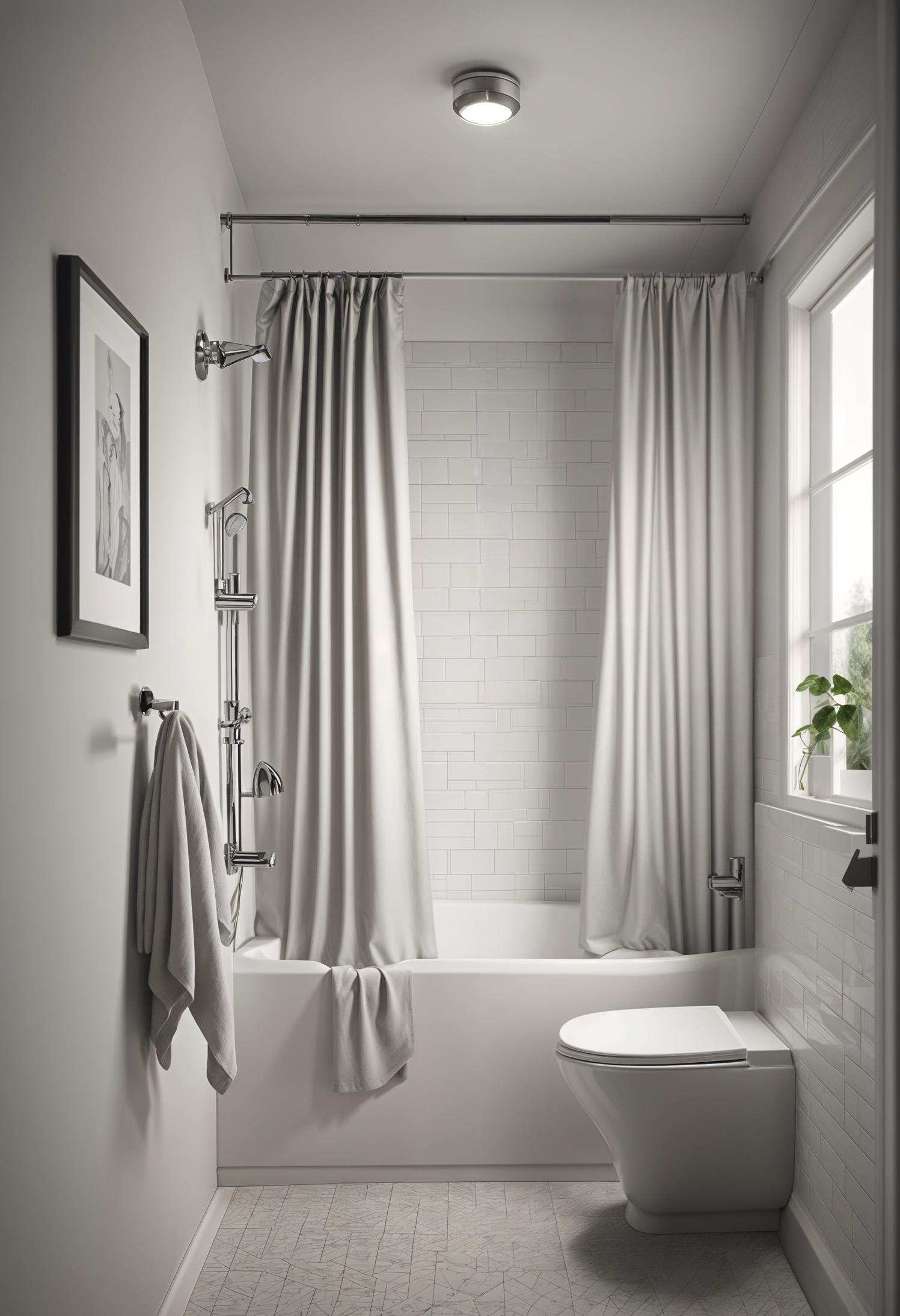 19 Genius Small Bathroom Ideas: Space -saving hacks 14 8. Illusion of the height with curtaincy-0
