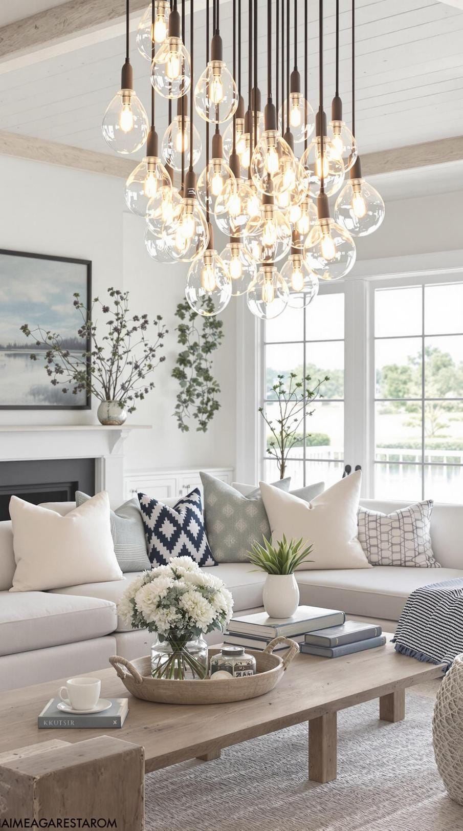 20 unique coastal farmhouse living room ideas, the WoW 42 13. Integrate the lights of the glass buoy into a chandelier for unique coastal lighting-2