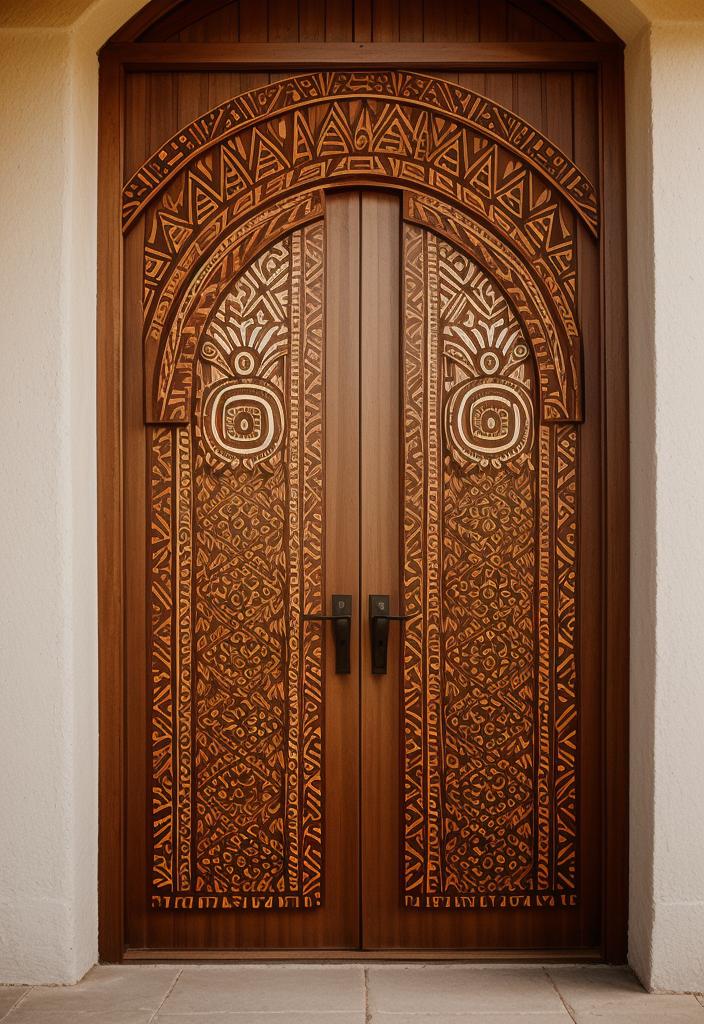 29 Stunning Wooden Door Designs for Main Entrances 53 26. Indigenous Art Inspired Door Design-0
