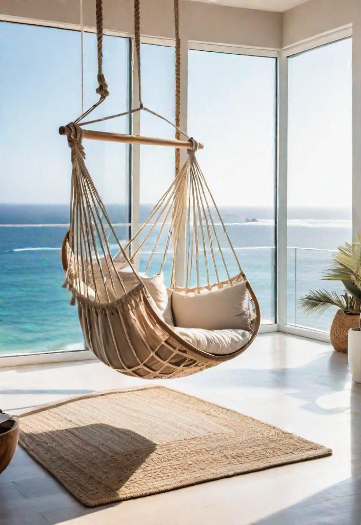 43 Inspiring Coastal Living Room Ideas 6 4. Indoor Hammock Chair Ideas-0