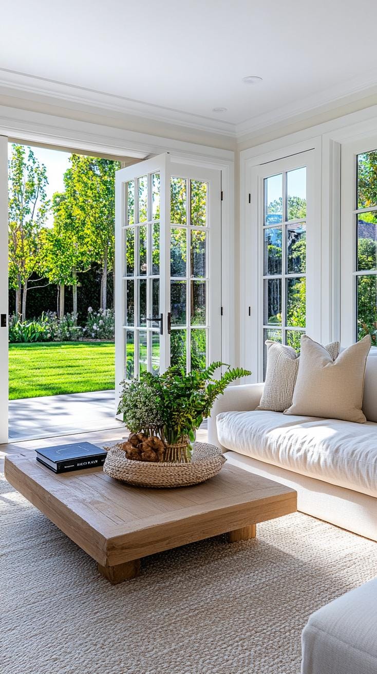 23 Best modern farmhouse living room ideas to inspire you 32 11. Indoor outdoor flow with French doors that open to a terrace