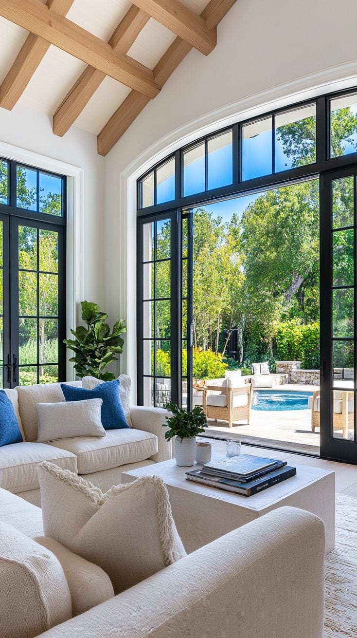 23 Best modern farmhouse living room ideas to inspire you 34 11. Indoor outdoor flow with French doors that open to a terrace 2