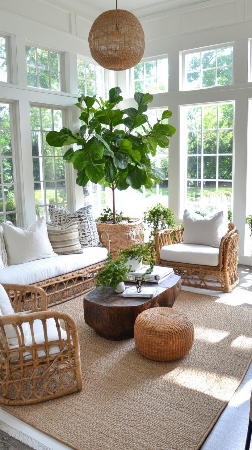 21 Cozy organic modern living room ideas for copying 28 9. Interior trees such as olive or violin leaf figs in structured Pots-0