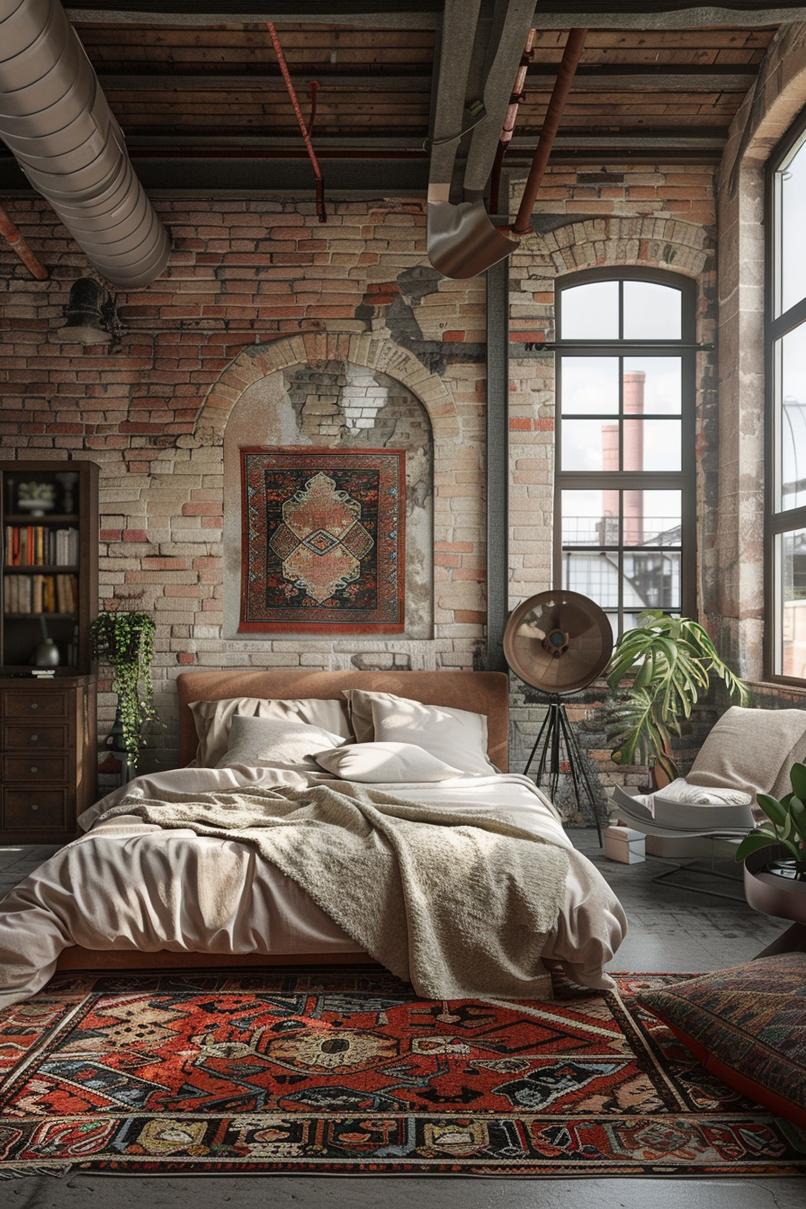 29 wunderschöne neutrale Boho -Schlafzimmer: verträumte und entspannende Räume 44 20. Industrial Boho Loft Section-1