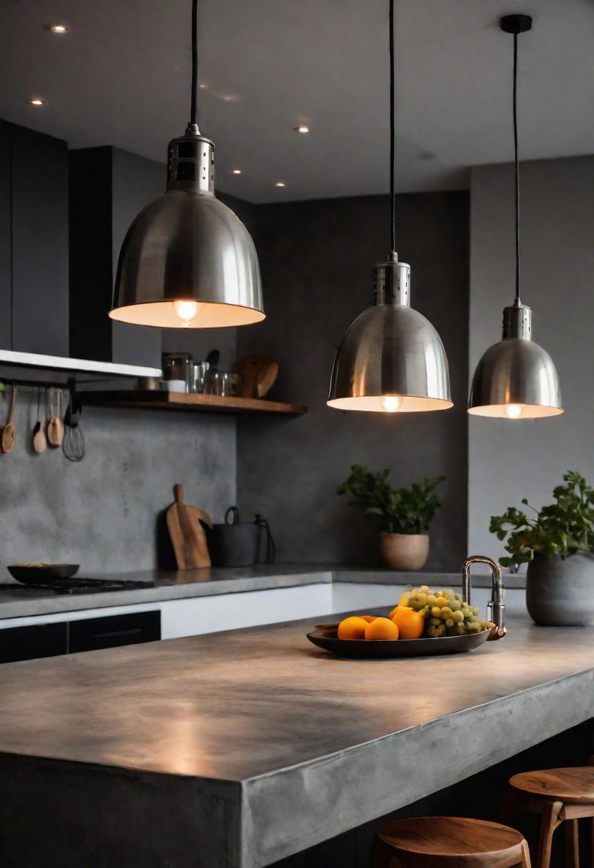 43 Inspiring Kitchen Decor Ideas: Stylish and Functional Accents 9 5. Industrial Lighting for Concrete Countertops-0