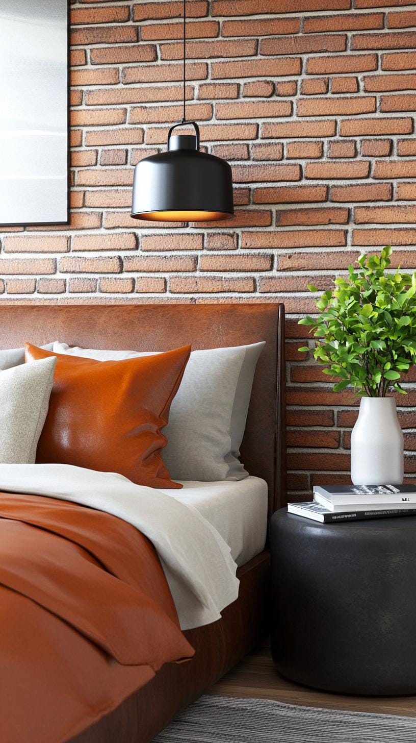 21 modern bedroom ideas for your 2025 makeover 9 2. Industrial chic with exposed brick, metal elements and leather accents-2