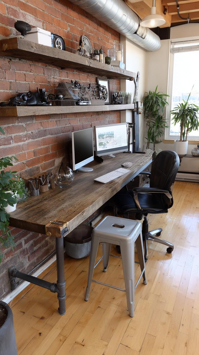 21 clever small office ideas for home and work areas 50 18. Industrial floating desk with exposed tube shelves 0