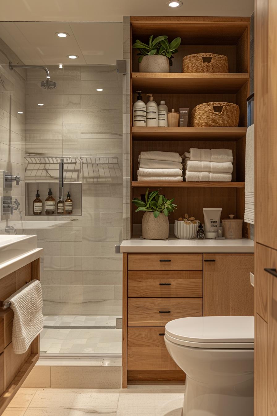 15 Genius & beautiful bathroom shelf ideas you have to see 12 5. Innovative hidden cabinet shelf Solution