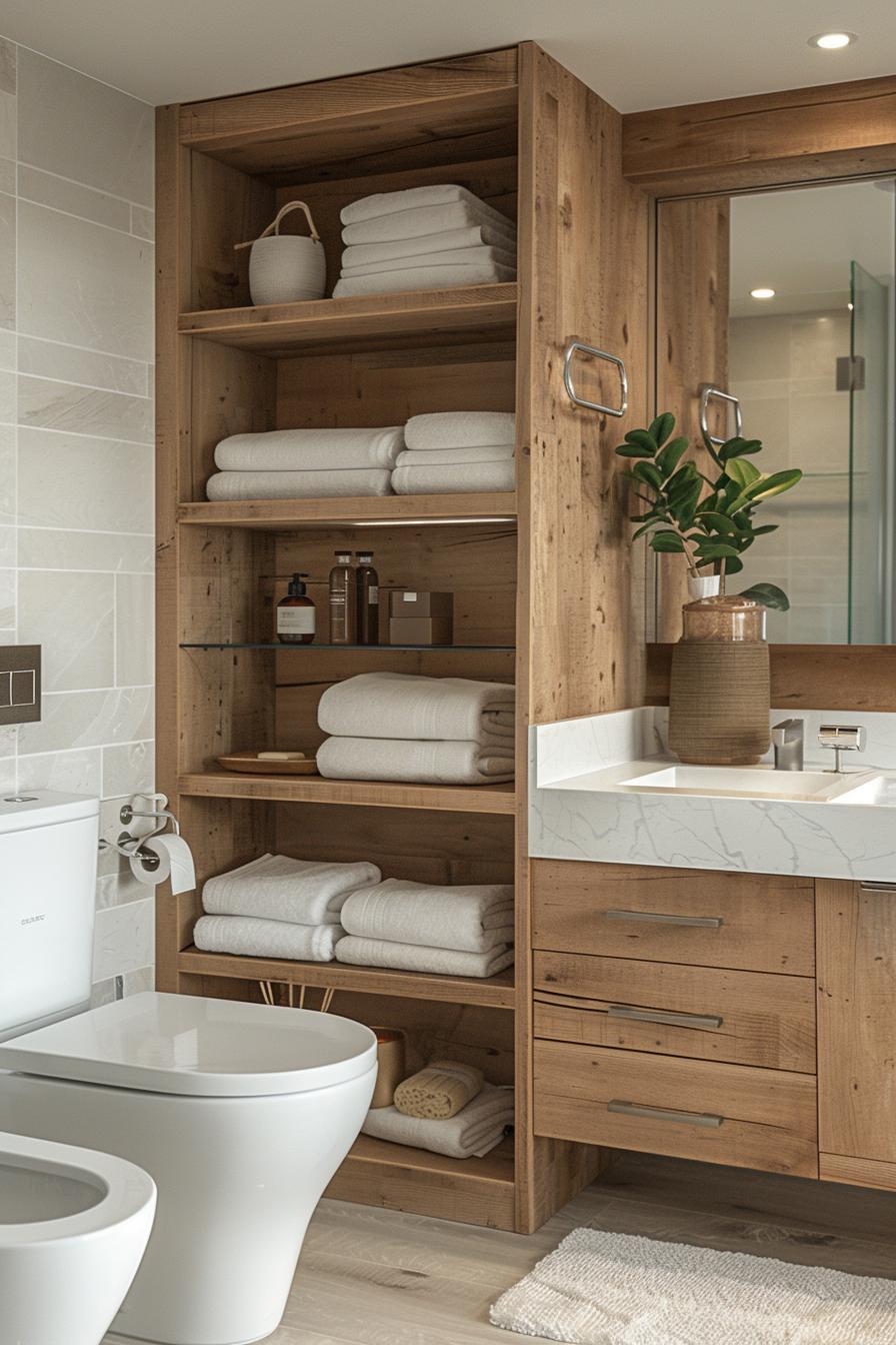 15 Genius & beautiful bathroom shelf ideas you have to see 13 5. Innovative hidden cabinet shelf Solution