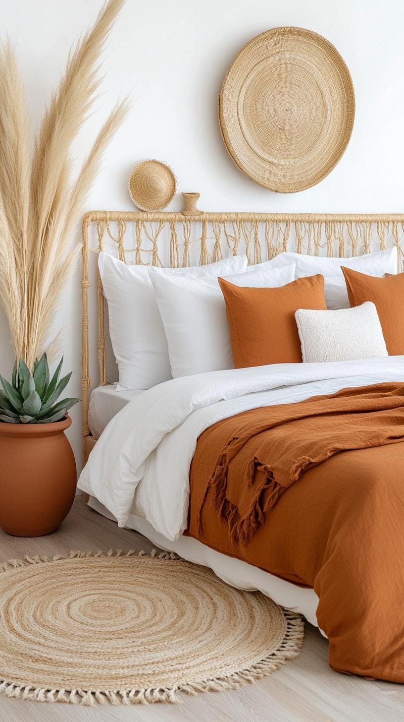 21 Breathtaking Western Boho Bedroom Ideas to inspire you 44 13. Integrate pampas grass and succulents in terracotta pots for an earthy desert mood-1