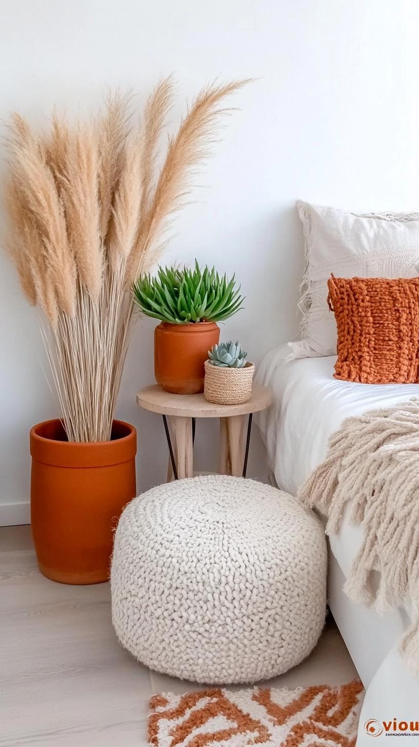 21 Breathtaking Western Boho Bedroom Ideas to inspire them 45 13. Integrate pampas grass and succulents in terracotta pots for an earthy desert mood-2
