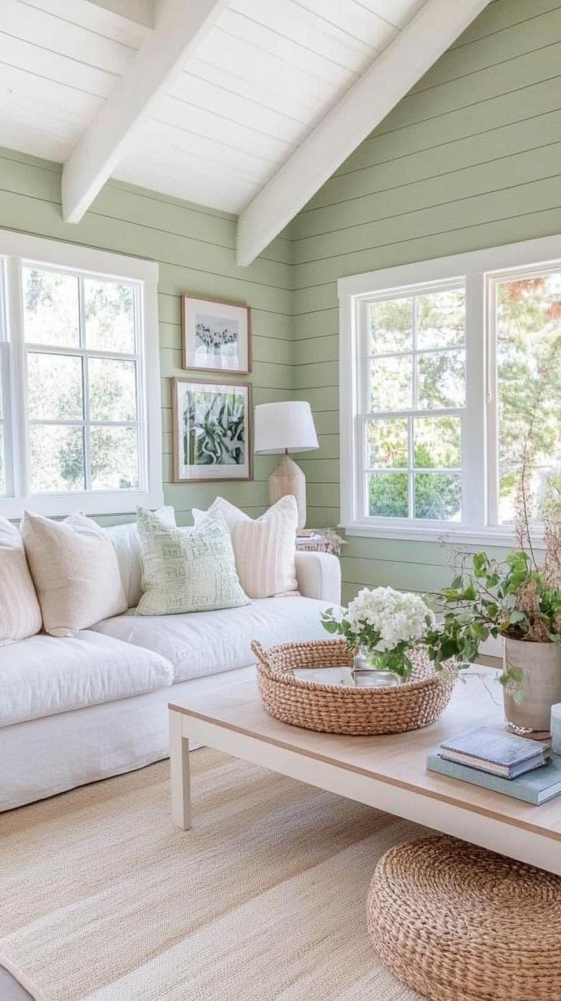 20 unique coastal farmhouse living room ideas, the woW 12 3 .. Integrate Shipap Walls that are painted in Seafoam Green with Driftwood and Wicker Accents-2
