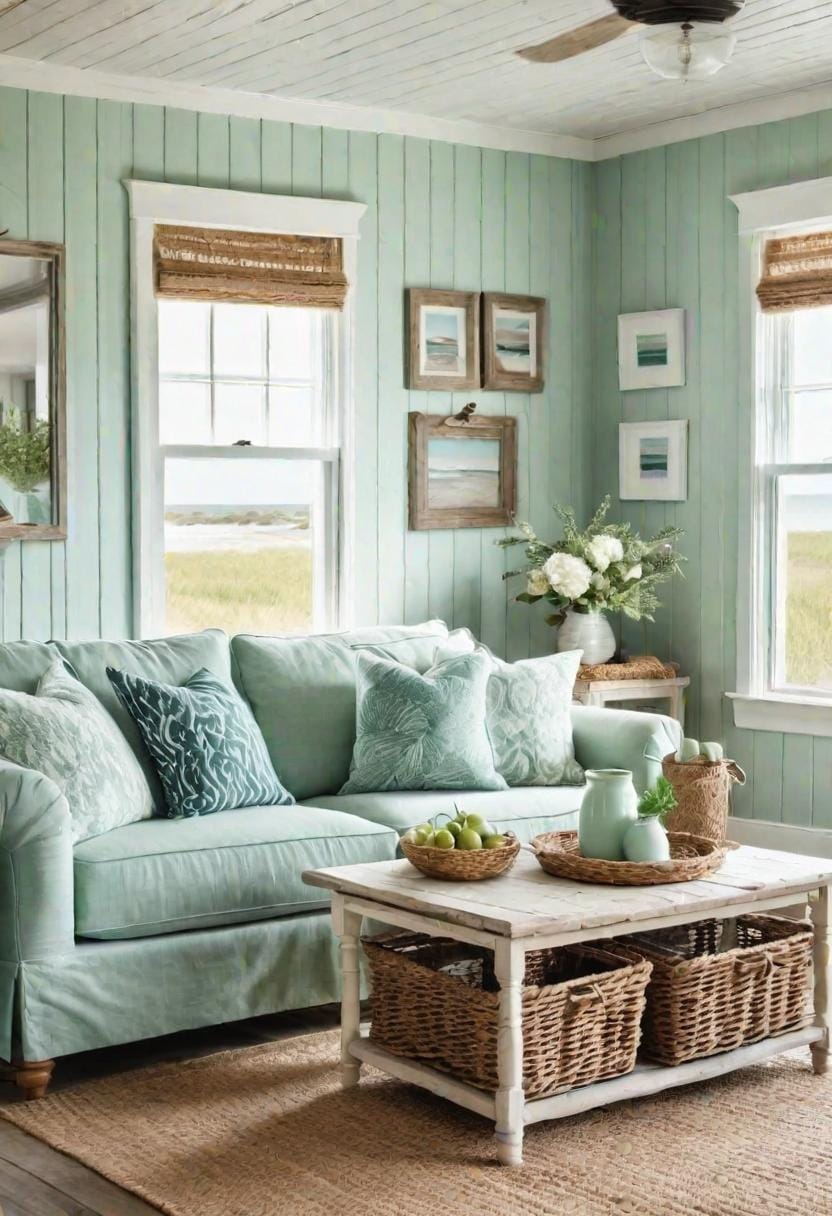 20 unique coastal farmhouse living room ideas, the woW 13 3 .. Integrate ship walls that are painted in Seafoam Green with Driftwood and Wicker Accents-3.