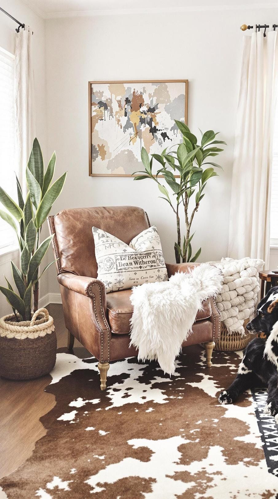 21 Breathtaking Western Boho Bedroom Ideas to inspire you 16 5. Integrate vintage cowide carpet and a needy leather armchair to create a cozy reader room-1